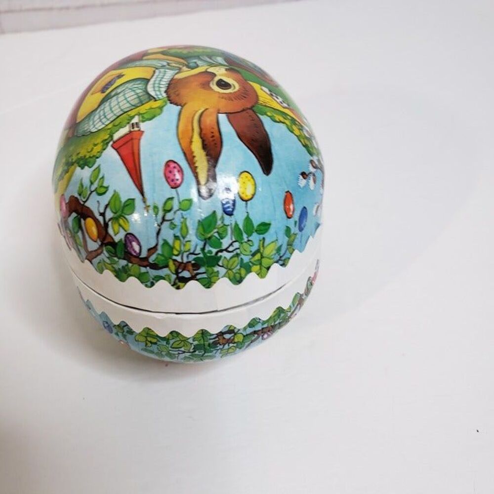 Adorable Vintage Paper Mache Easter Egg Container Box 4" Made in Germany - Picture 3 of 9